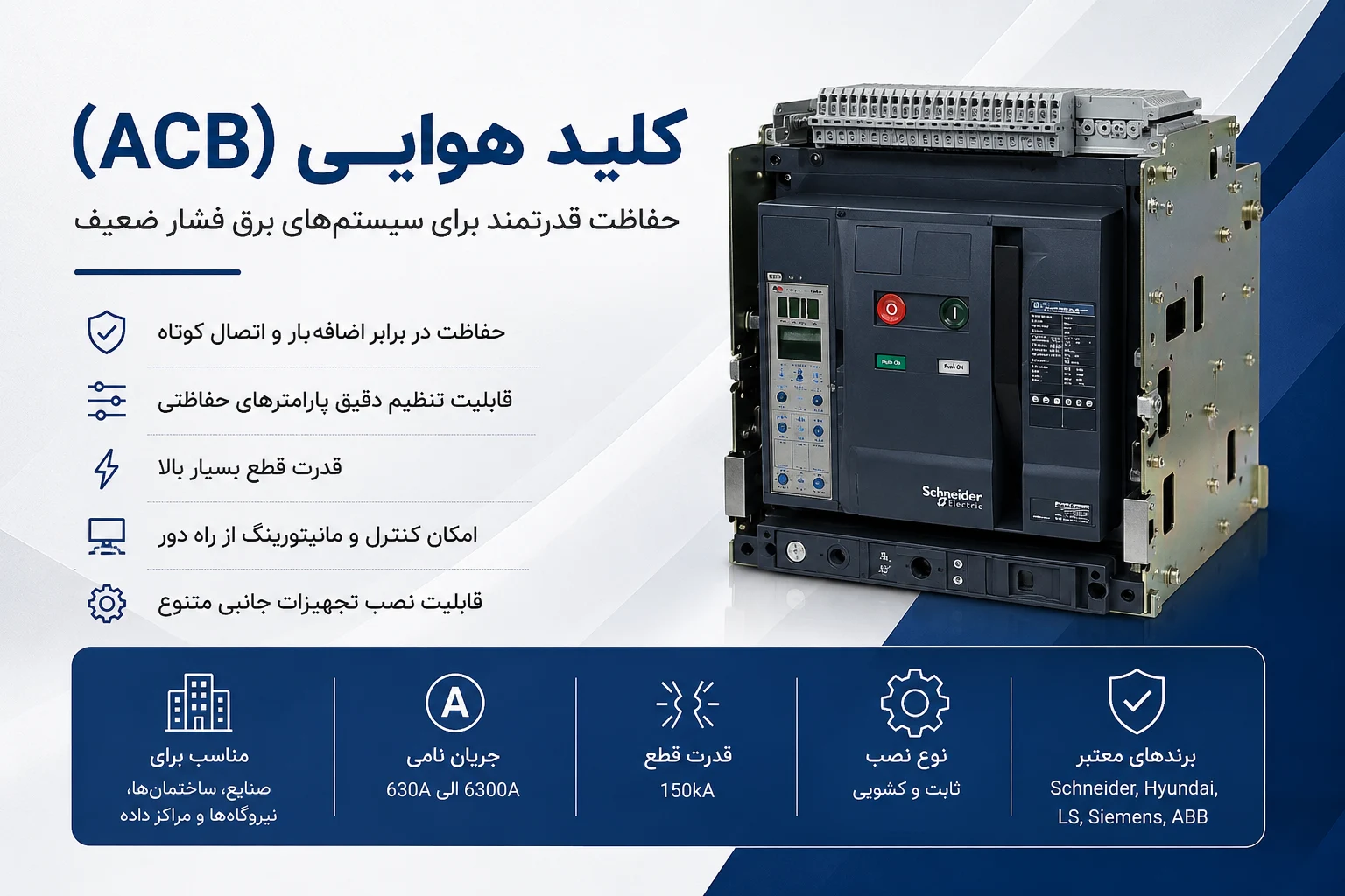 کلید هوایی ACB برای حفاظت از مدارهای برق صنعتی